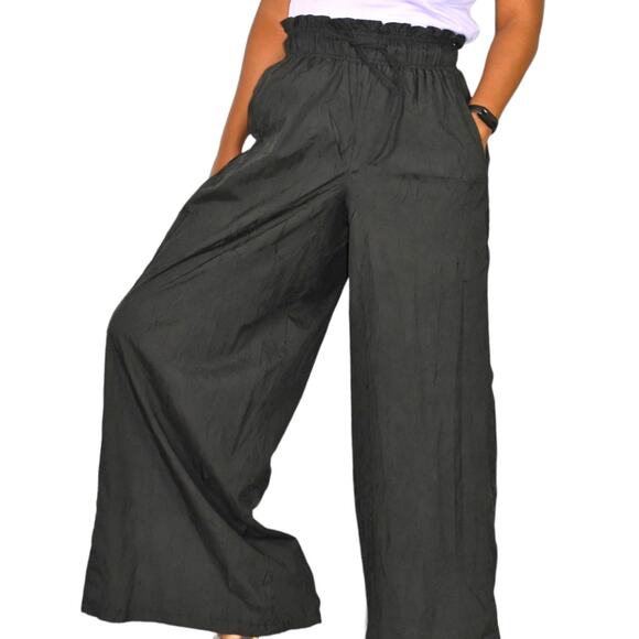 Basin Range Parachute Flare Pants Black Crinkled Wide Leg Palazzo High Waist XS - Picture 1 of 13